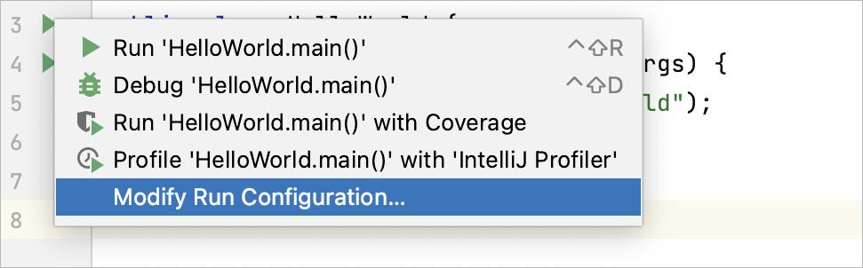 Modify run configuration