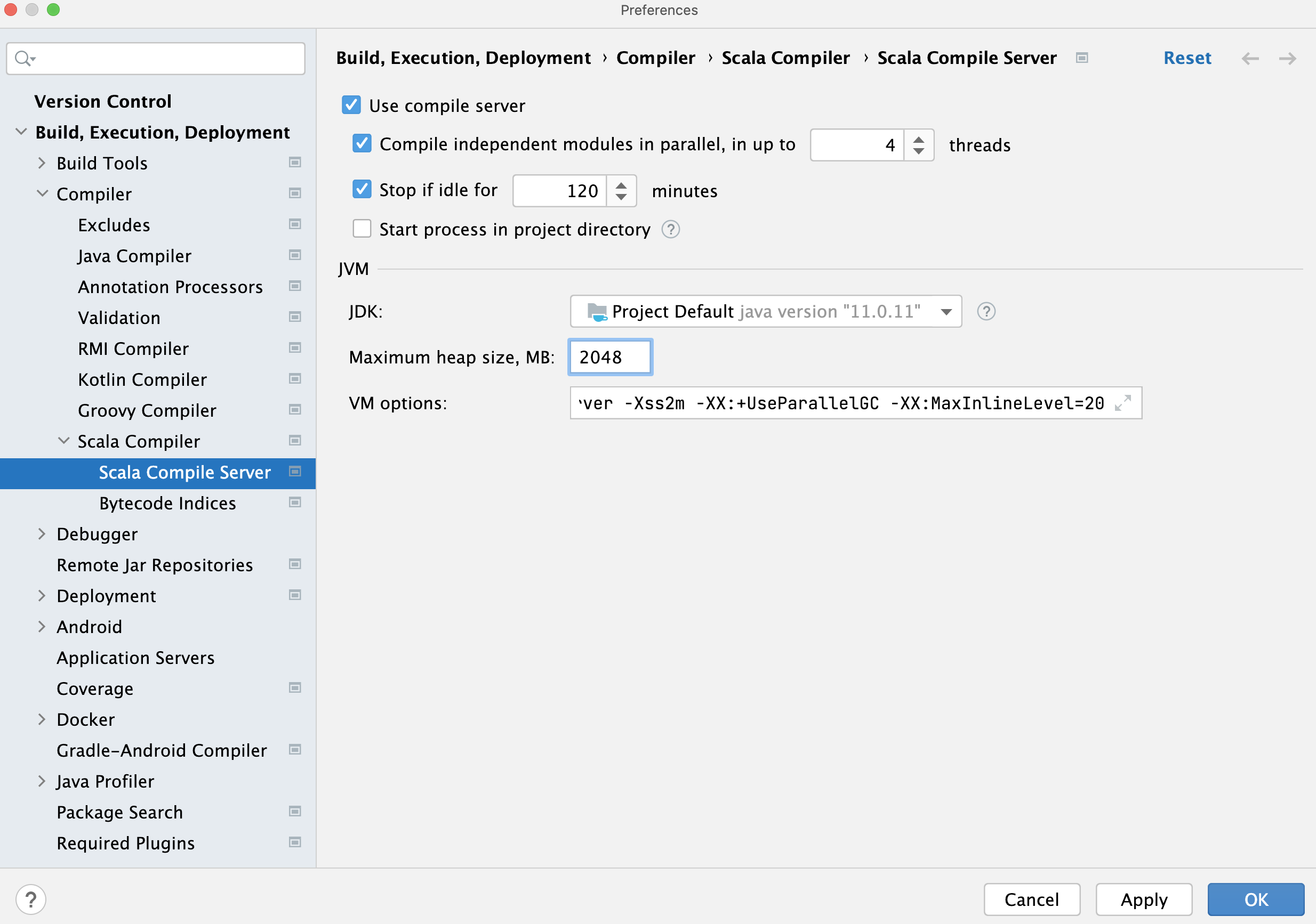 Scala server settings