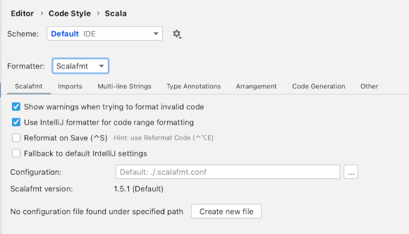 Scalafmt settings