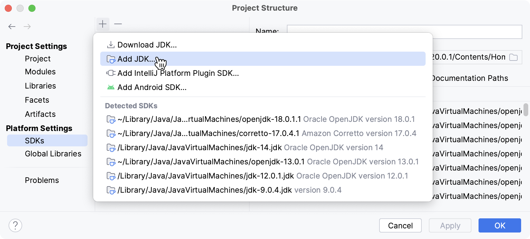 Show available SDKs in the Project Structure dialog