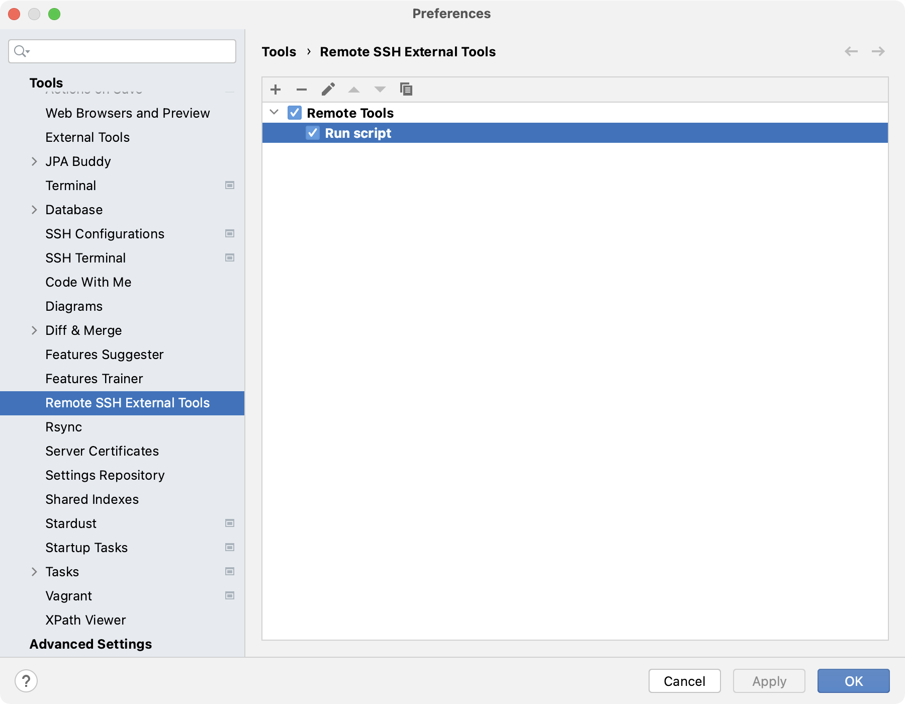 The Remote SSH External Tools settings page