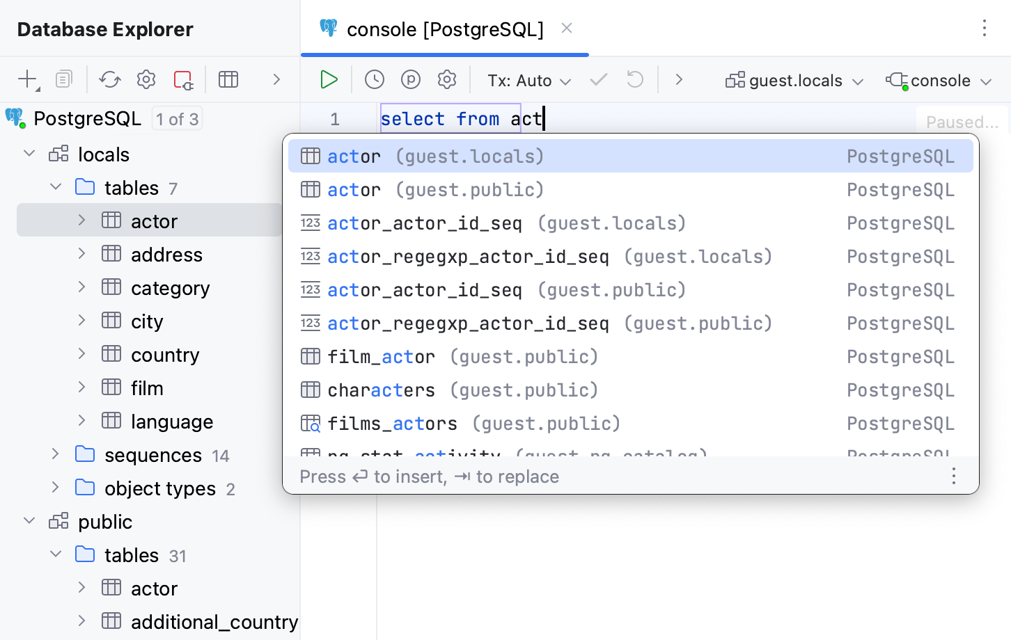 Objects suggested from all the schemas