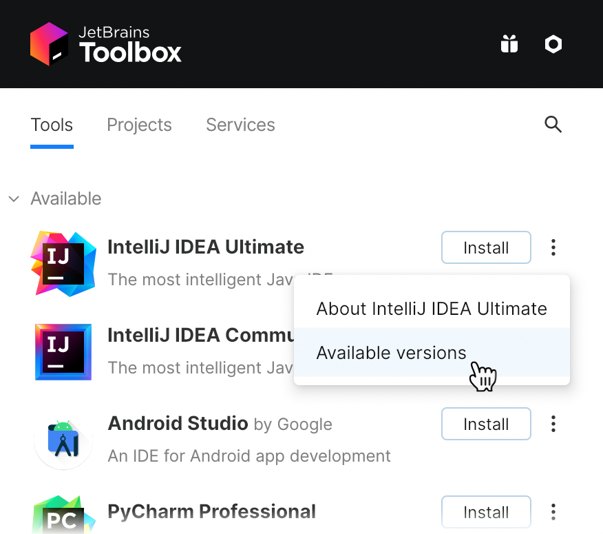 IntelliJ IDEA in the Toolbox app