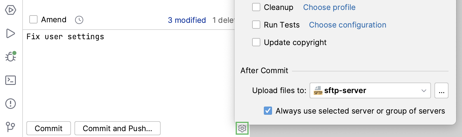 Upload files from after commit area