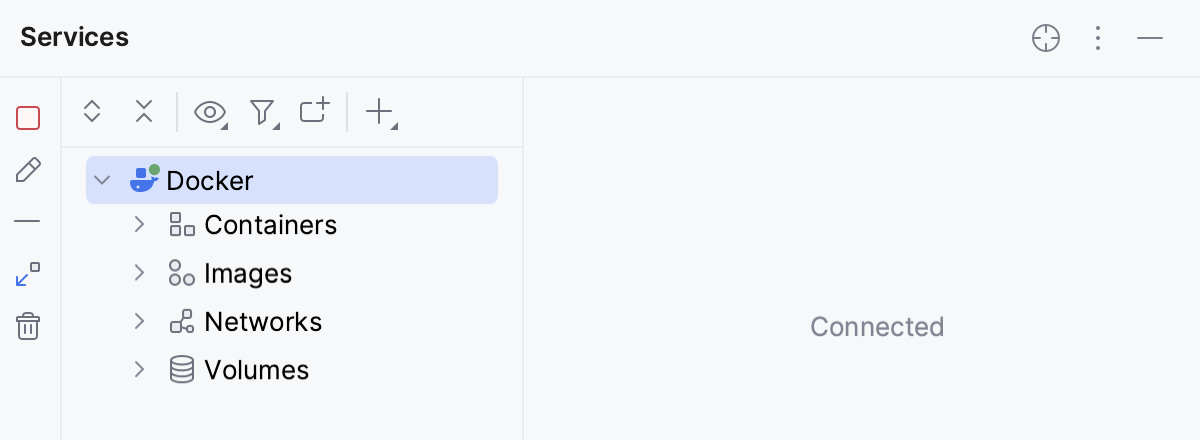 The Services tool window, connected to Docker