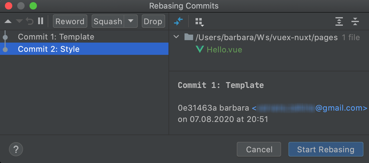 Interactive Rebase dialog