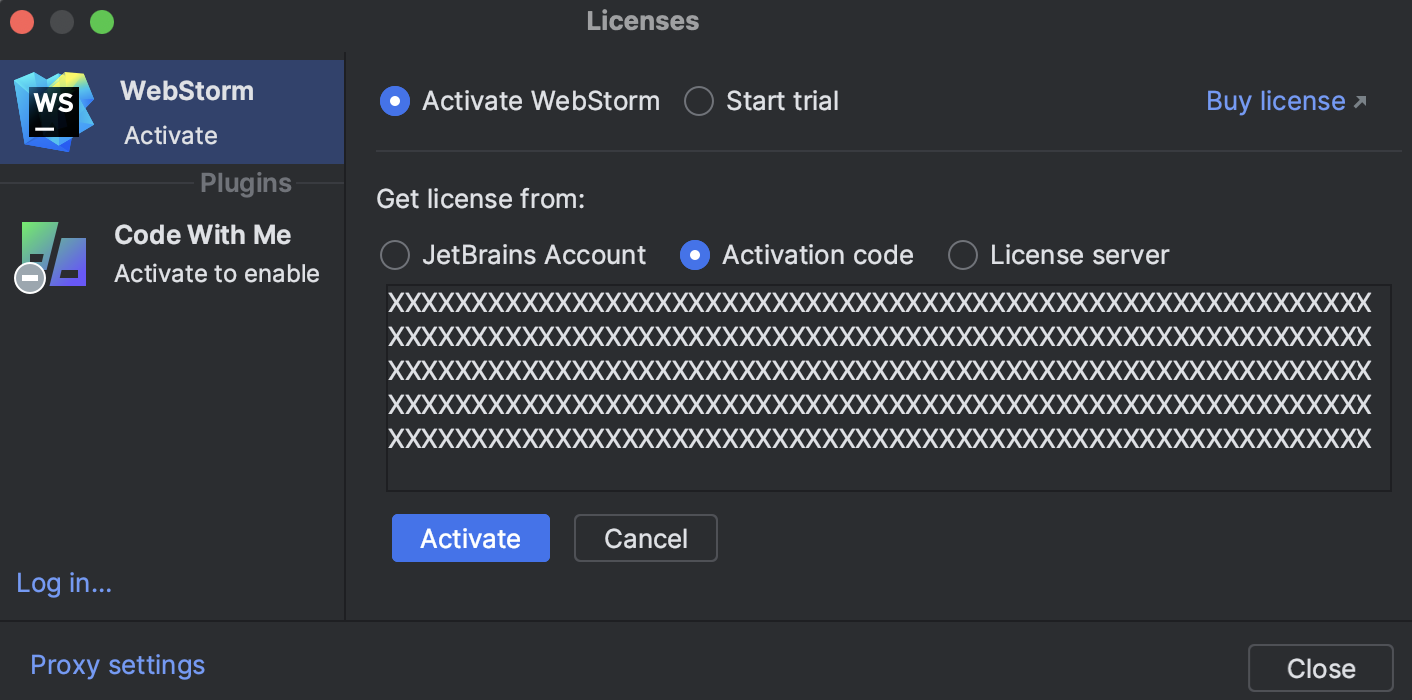 webstorm license activation code