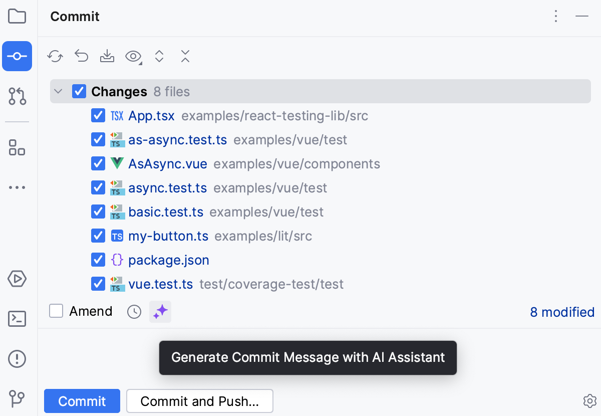 WebStorm: AI Assistant generates commit messages