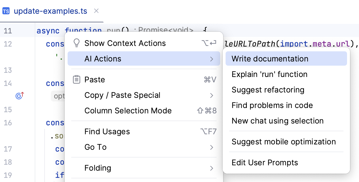 Write Documentation context menu item