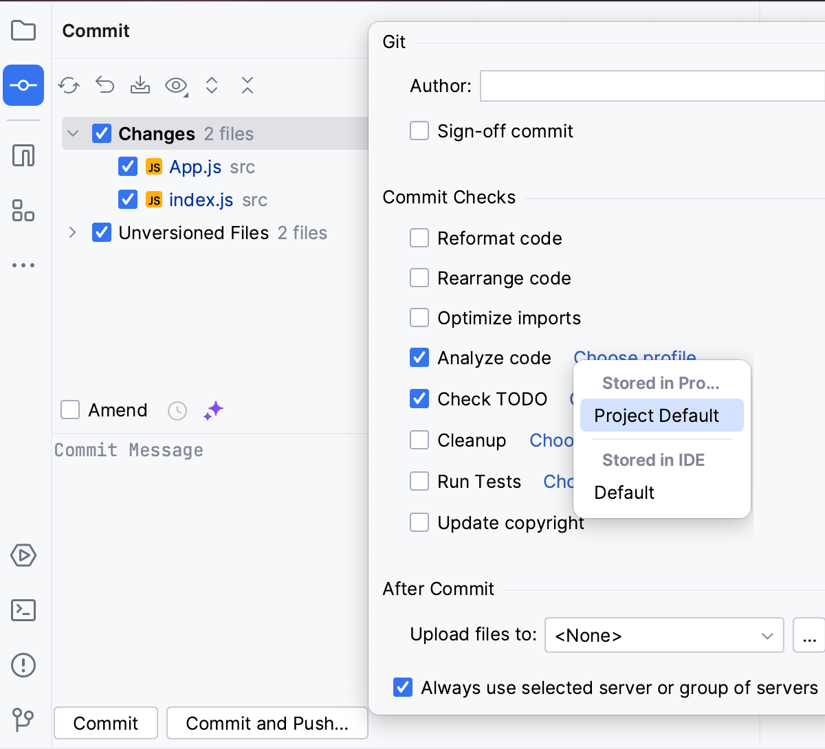 Run inspections before commit: Commit
                               tool window