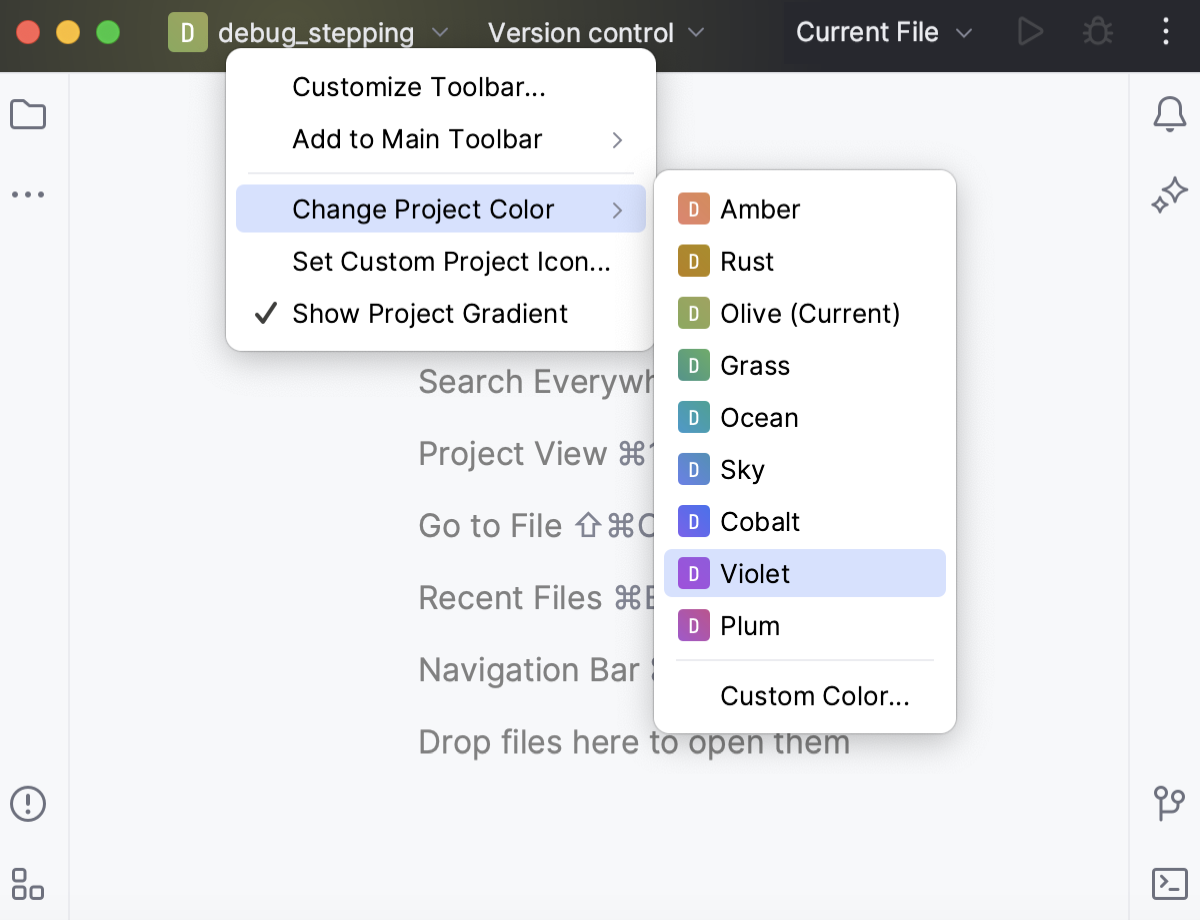 Configuring the main toolbar color