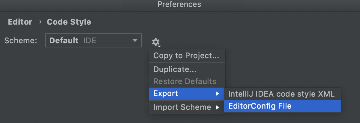Export code style scheme
