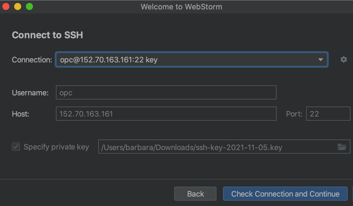 WebStorm welcome screen: connect to SSH