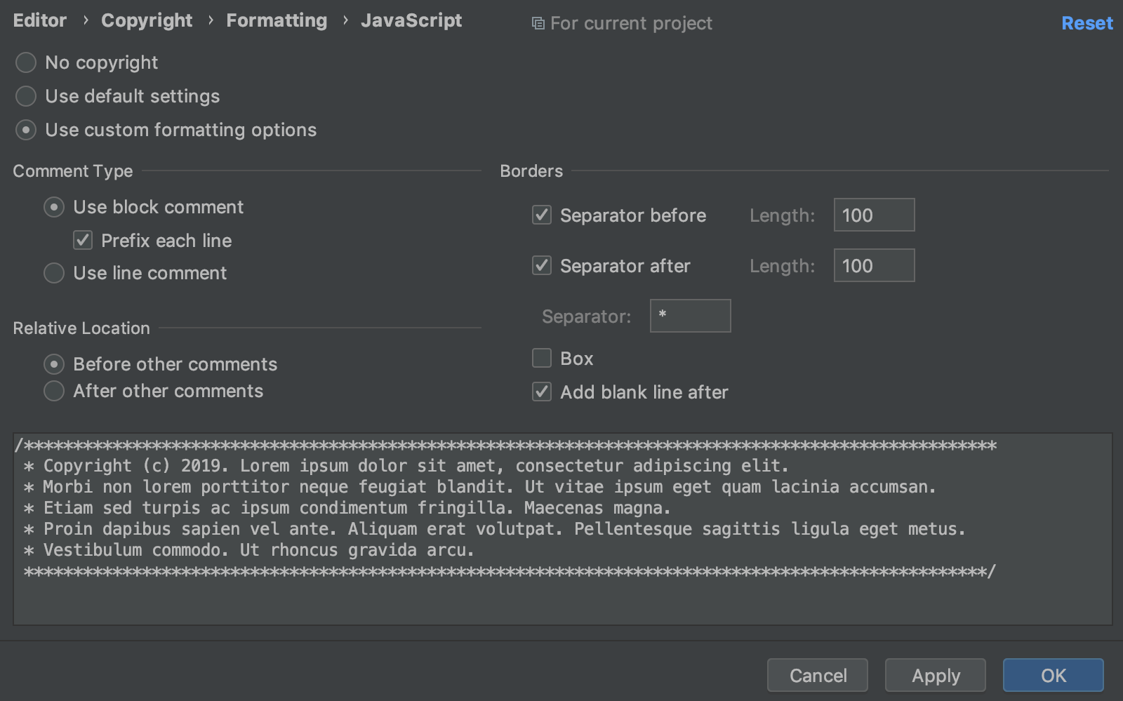 Changing the formatting for a copyright notice