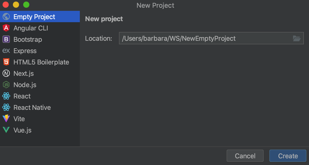 Creating a new empty project