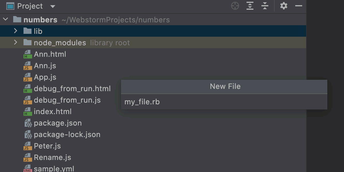 Creating a Ruby file in WebStorm