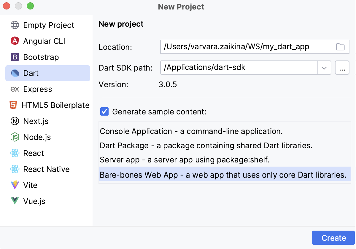 Creating a Dart application