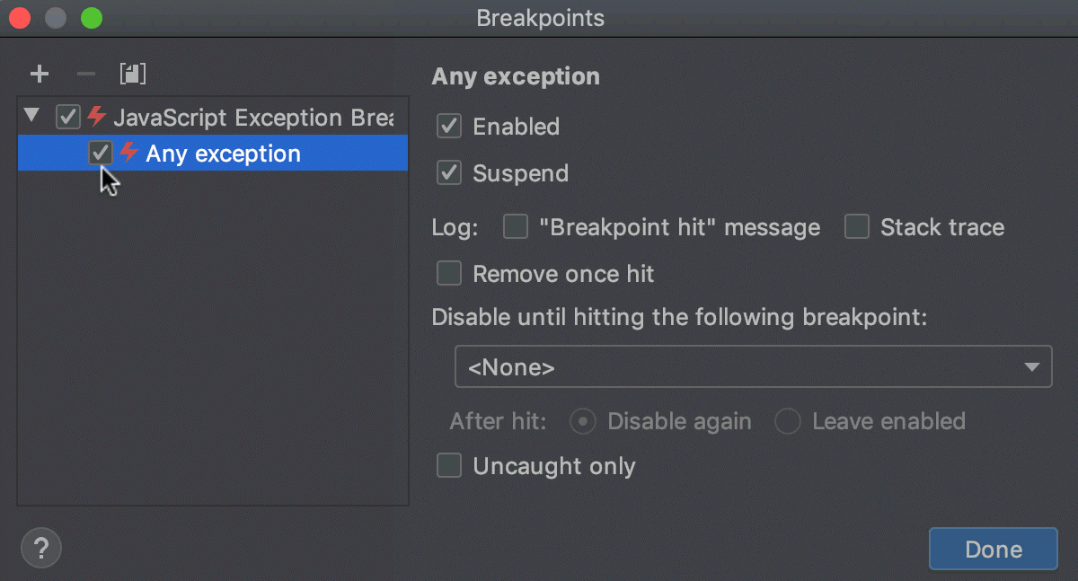 Exception breakpoint: Any breakpoint