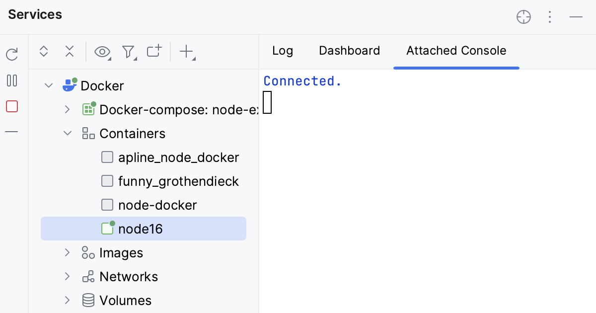 Attaching console to a running container