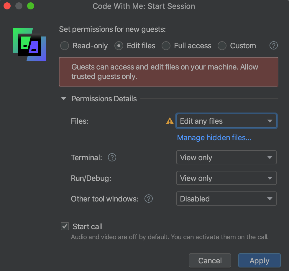 Edit files permissions