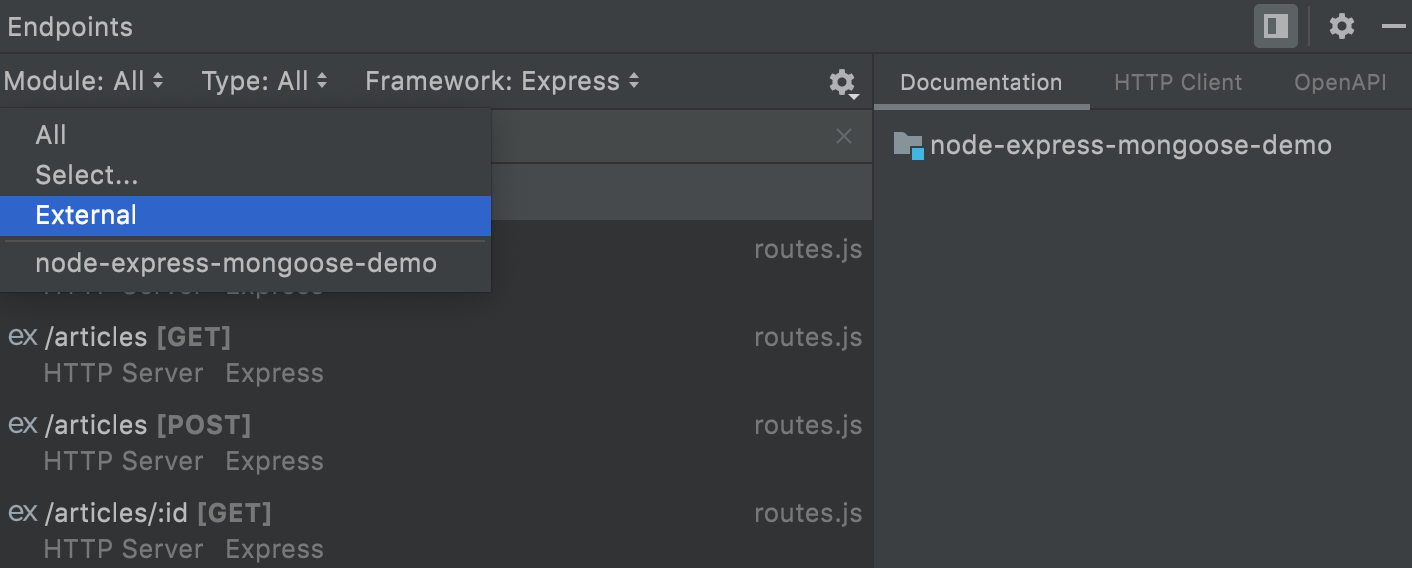 Endpoint tool window: filter by module