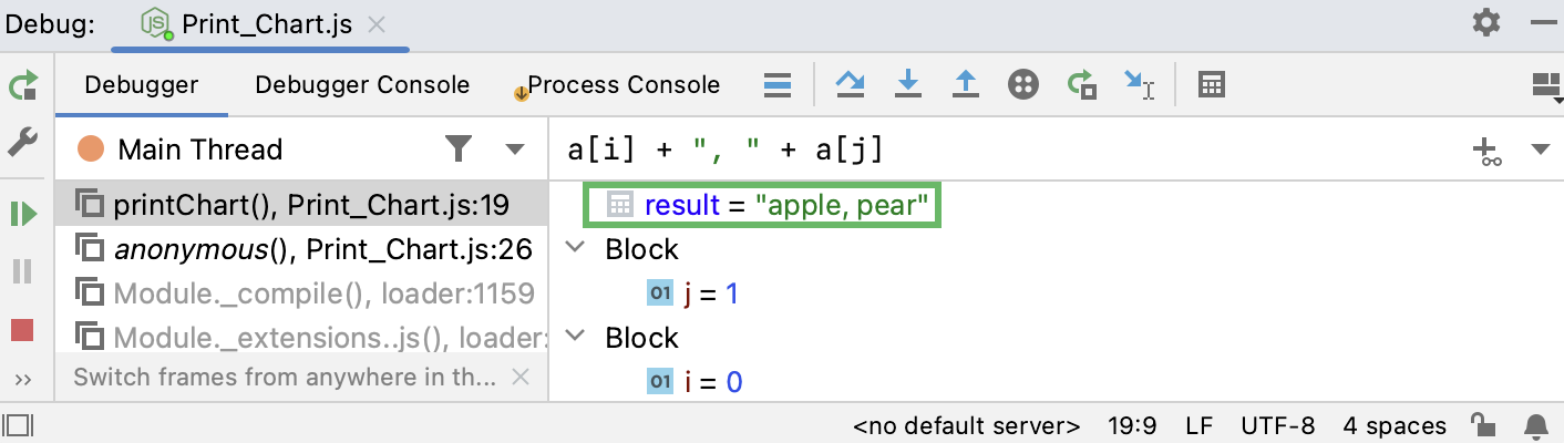 Result of an expression in the Variables tab