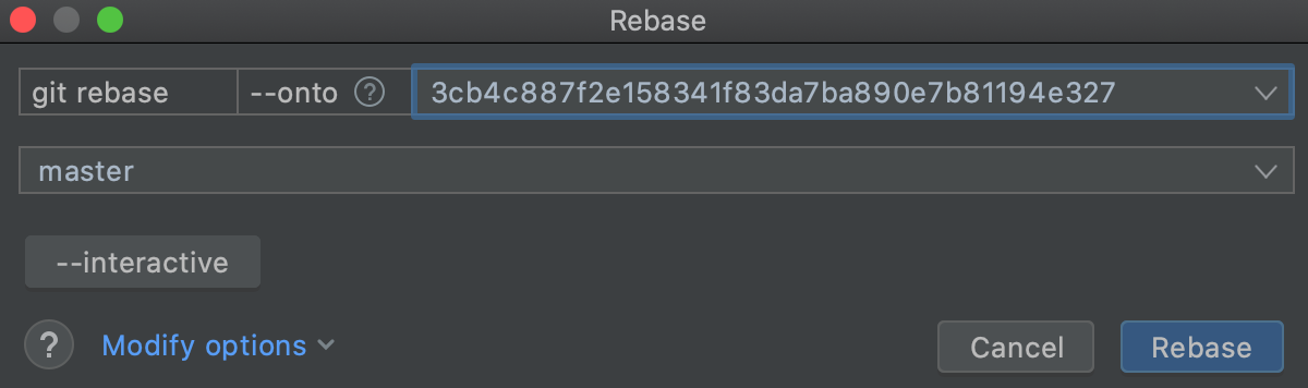 Specify commit hash with --onto