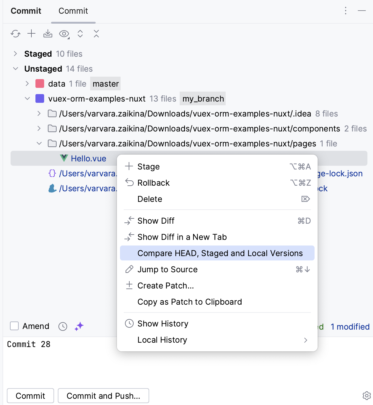 Stage changes interactively: Open the Difference Viewer