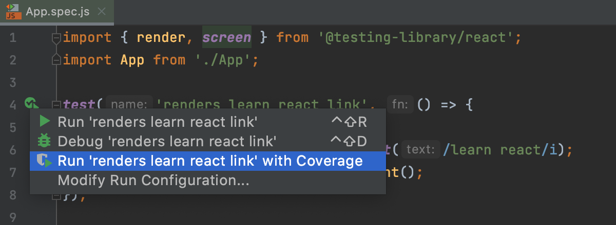 Run Jest tests with coverage from the editor