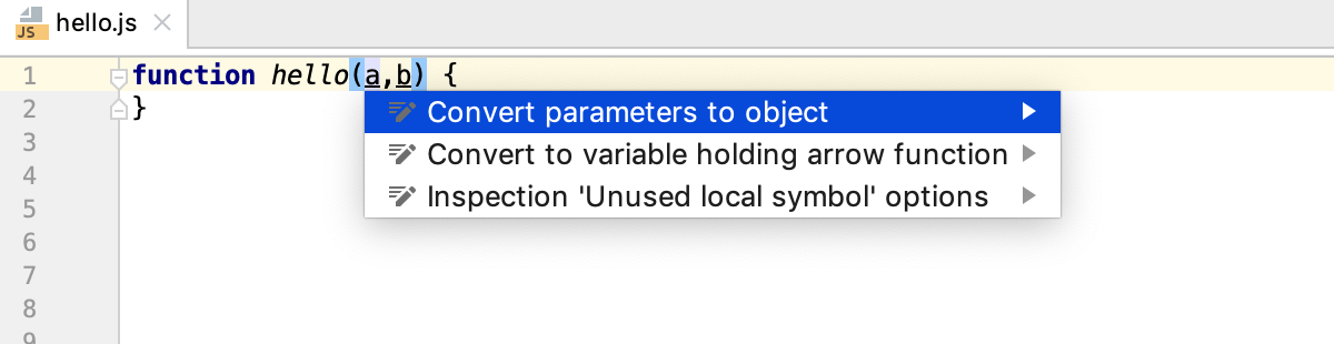 Destructuring with intention action: Convert parameters to object