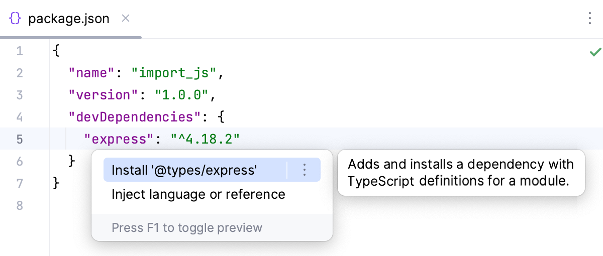 Install type definitions from package.json