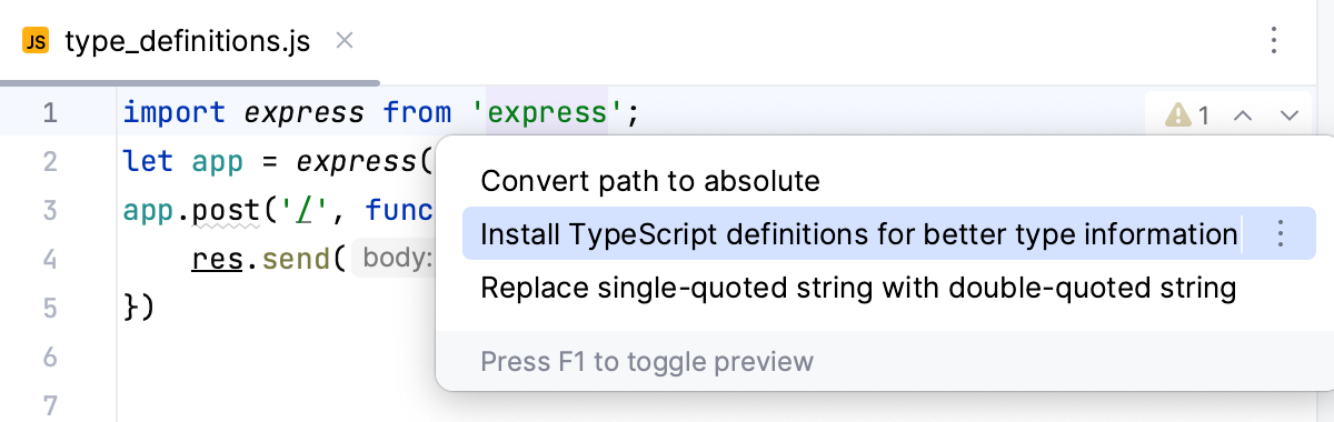 Download TypeScript definitions intention action