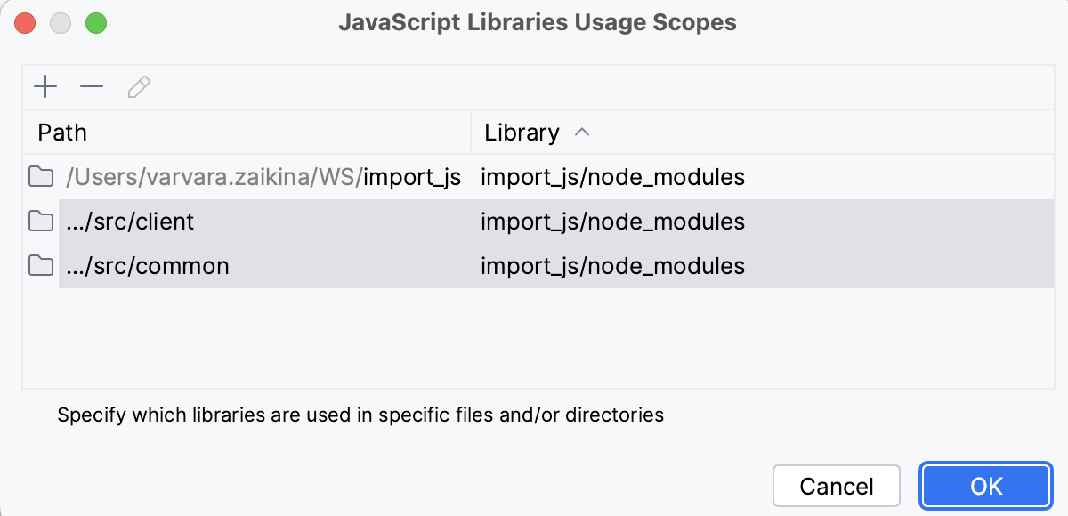 Manage Scopes dialog: folders for HTML library added