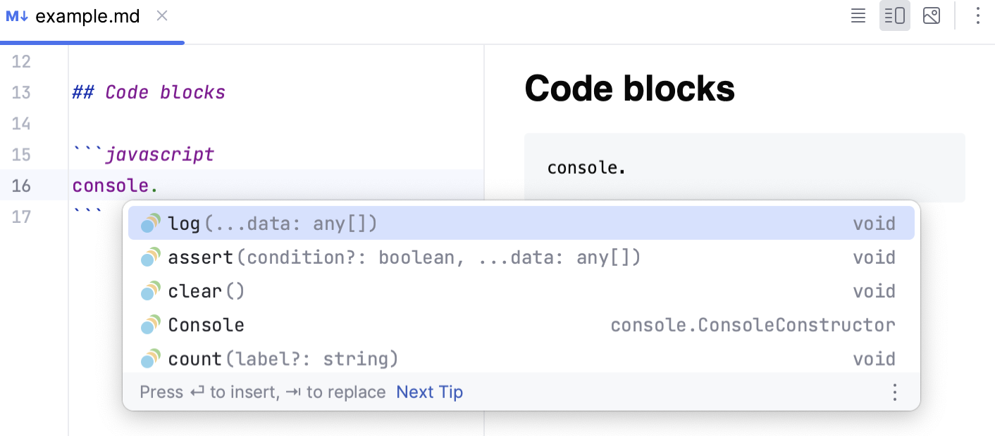 Markdown completion in fenced code blocks