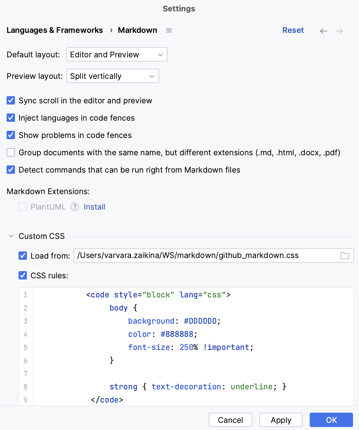 Specify custom CSS file