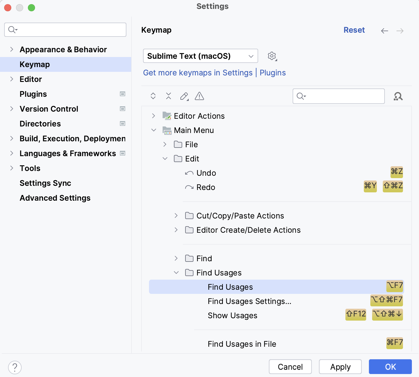 Set the Sublime Text keymap as default