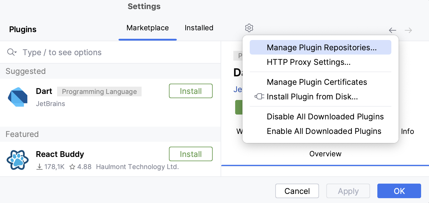 The Manage plugin repositories menu