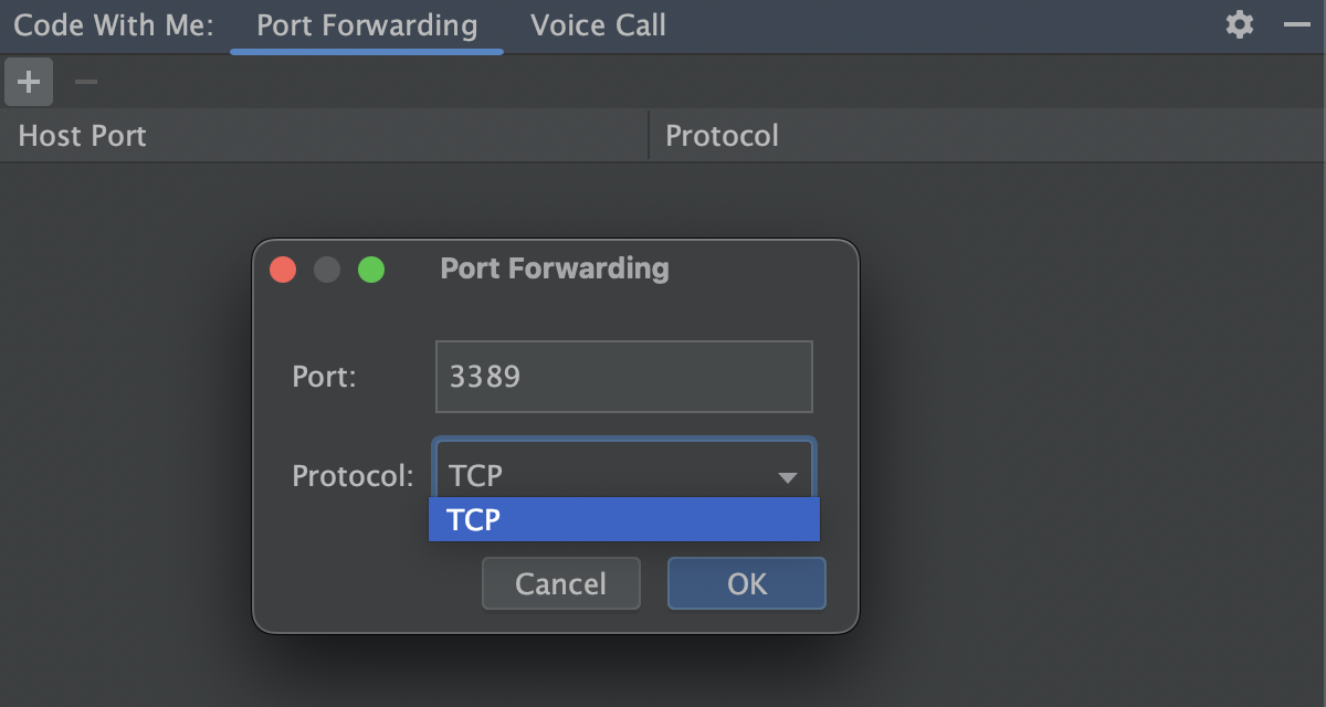 Port Forwarding dialog