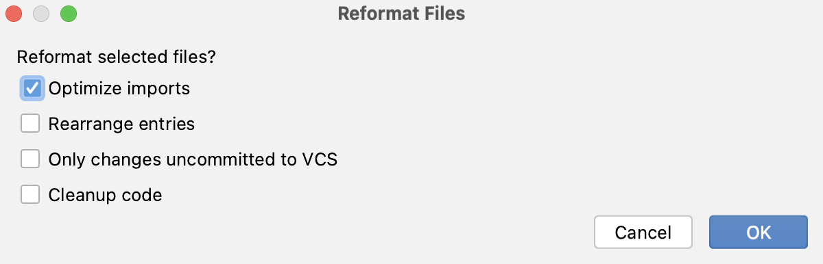 Reformat Files dialog