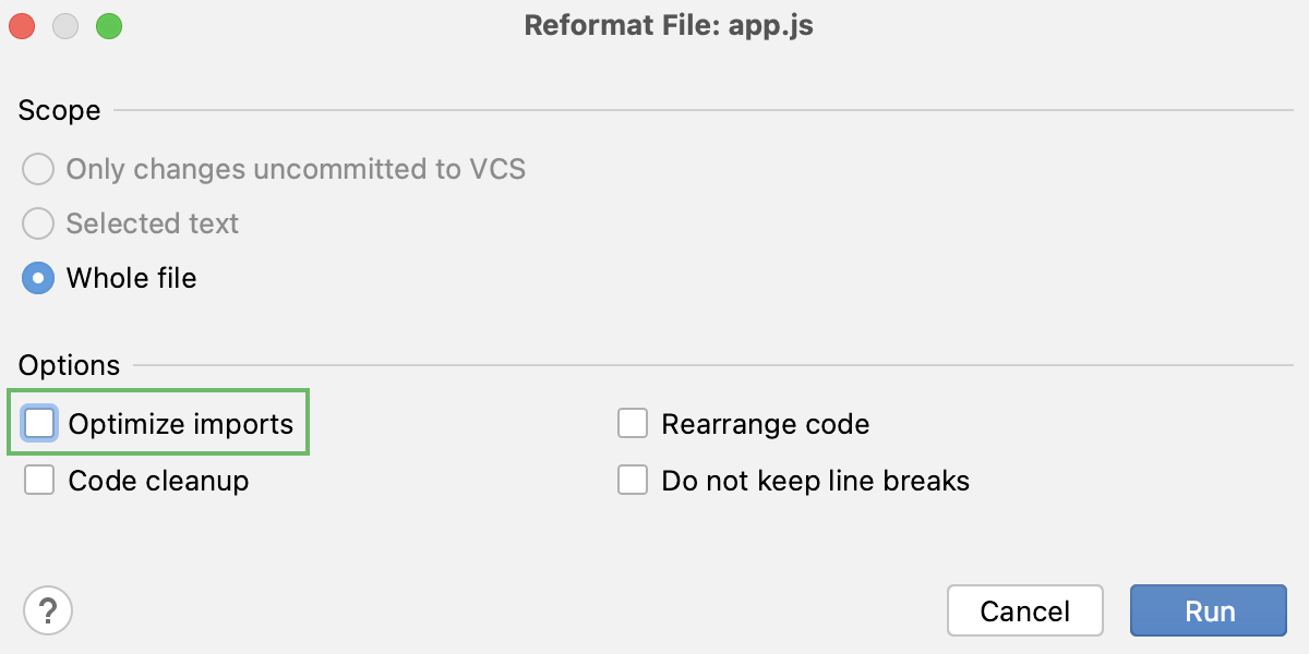 Reformat file dialog