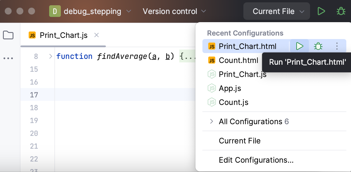 Run configuration selector