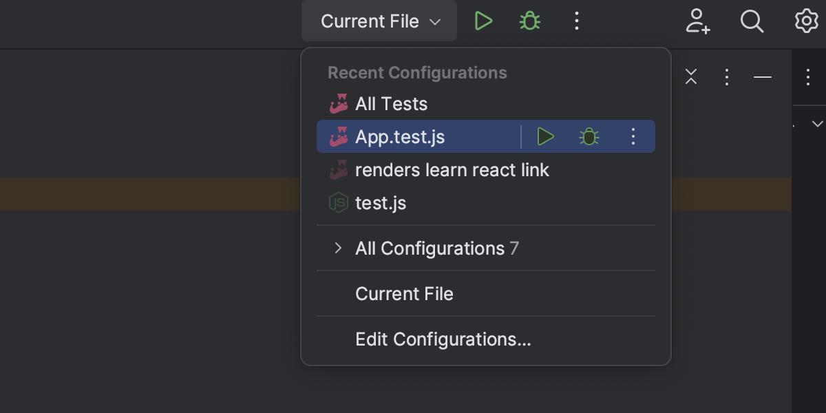 Select run/debug configuration