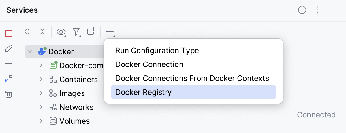 Services tool window - Add Docker Registry