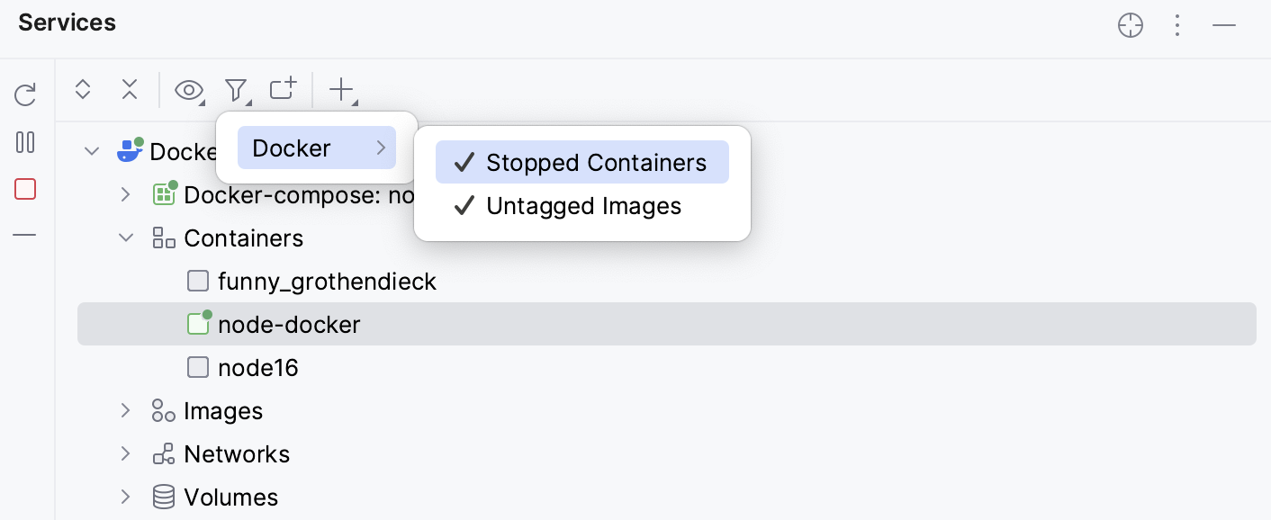 Services tool window - Docker - filter