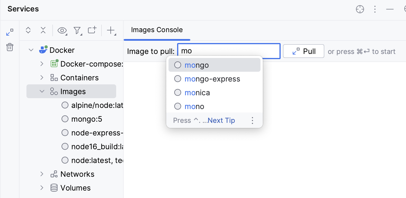 Services tool window - Docker - Images