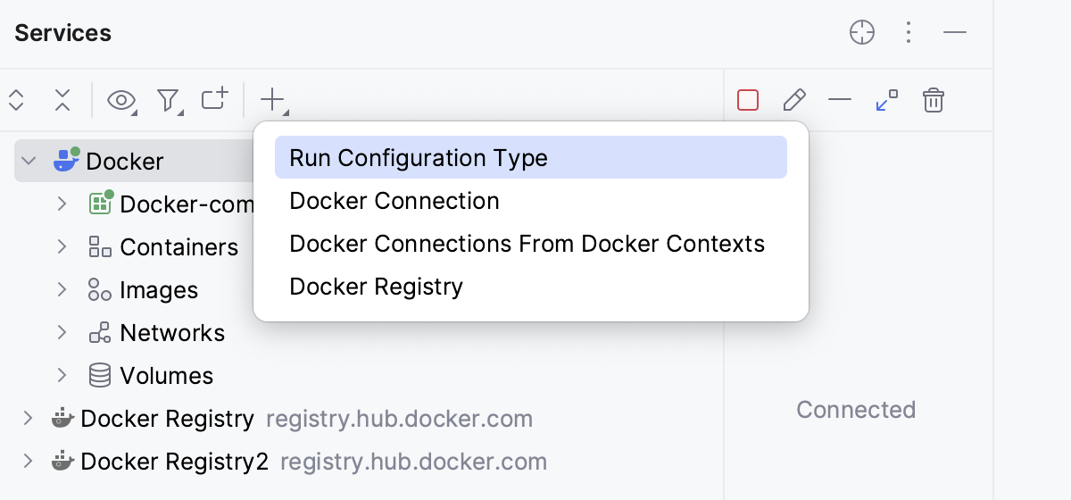 Services tool window: Add run configuration