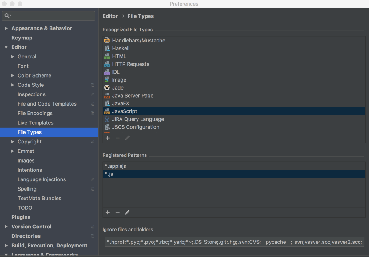 File type settings