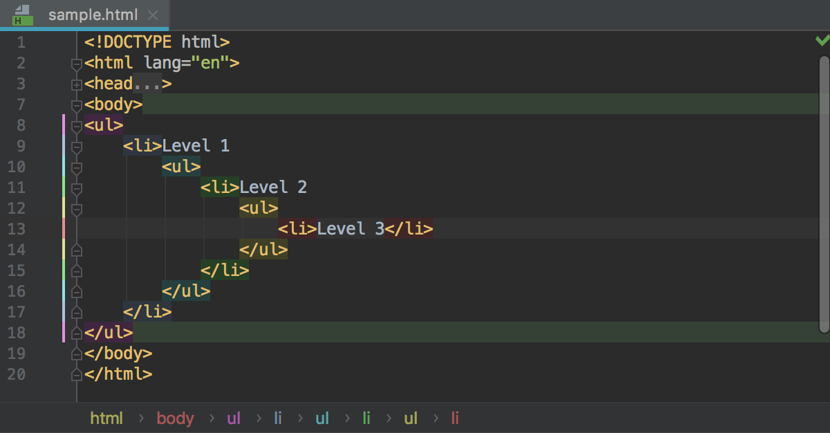 Highlighting in a XML/HTML tag tree