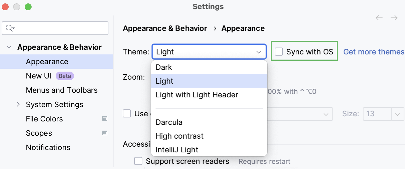 Settings | Appearance & Behavior | Appearance