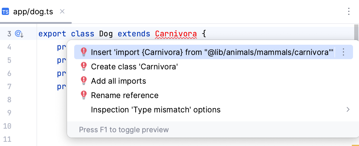 Auto import with quick-fix: no choices